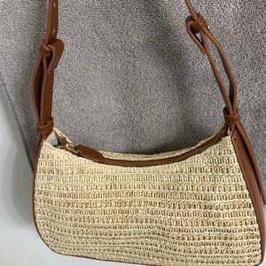 Brown and Cream Woven Shoulder Bag